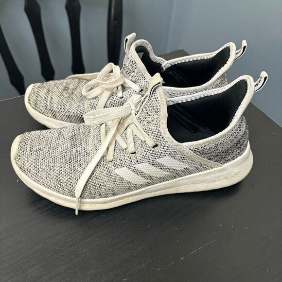 Adidas Womens Cloudfoam Pure White Black Running Shoes DB0695 Size 8 - Picture 1 of 4